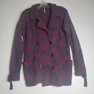 Free People Women's Vintage Plaid Wool Pea Double Coat Jacket Sz XS/Small